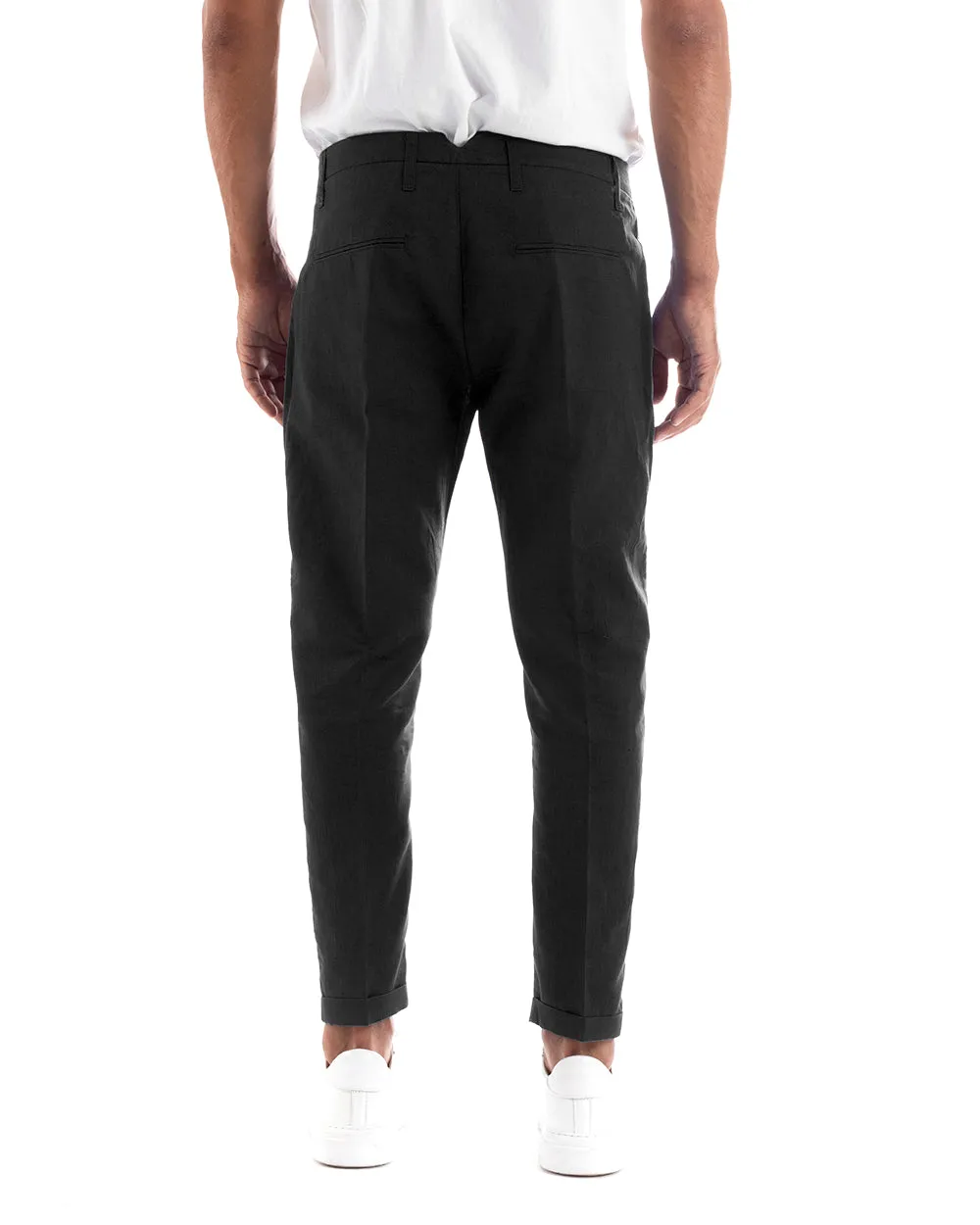 Abito Uomo Doppiopetto Vestito Lino Completo Giacca Pantaloni Tinta Unita Nero Elegante Sartoriale Cerimonia GIOSAL-AE1066A