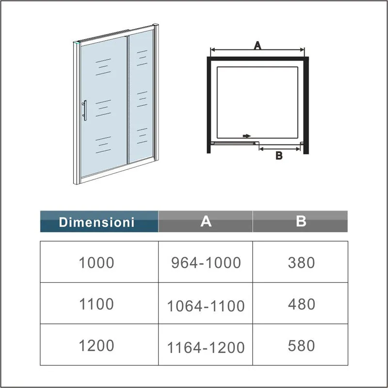 Aica 185 cm Box Doccia Per Nicchia Porta Scorrevole In Vetro 5mm Temperato Trasparente Telai In Alluminio Cromato Lucido