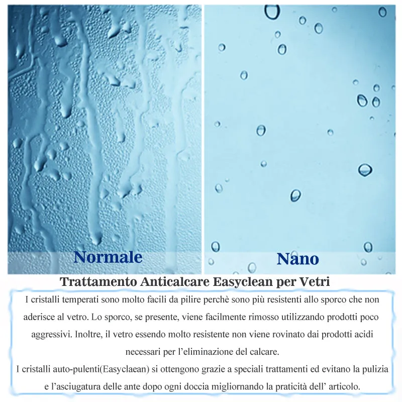 Aica 185cm Box Doccia Angolare Due Porte a Battente Rotazione Di 180 Gradi Vetro Temperato 6mm Anticalcare Trasparente varie dimensioni