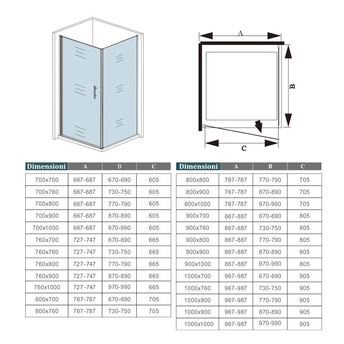 Aica Box Doccia Angolare Porta Battente con Parete Fissa in Vetro Temperato 6mm Trasparente Anticalcare e Barra Stabilizzatrice 90cm Cromo Lucido