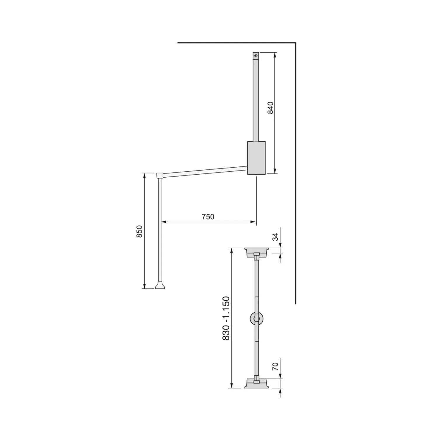 Appendiabiti Saliscendi Per Armadio In Acciaio 83-115x84cm Nero