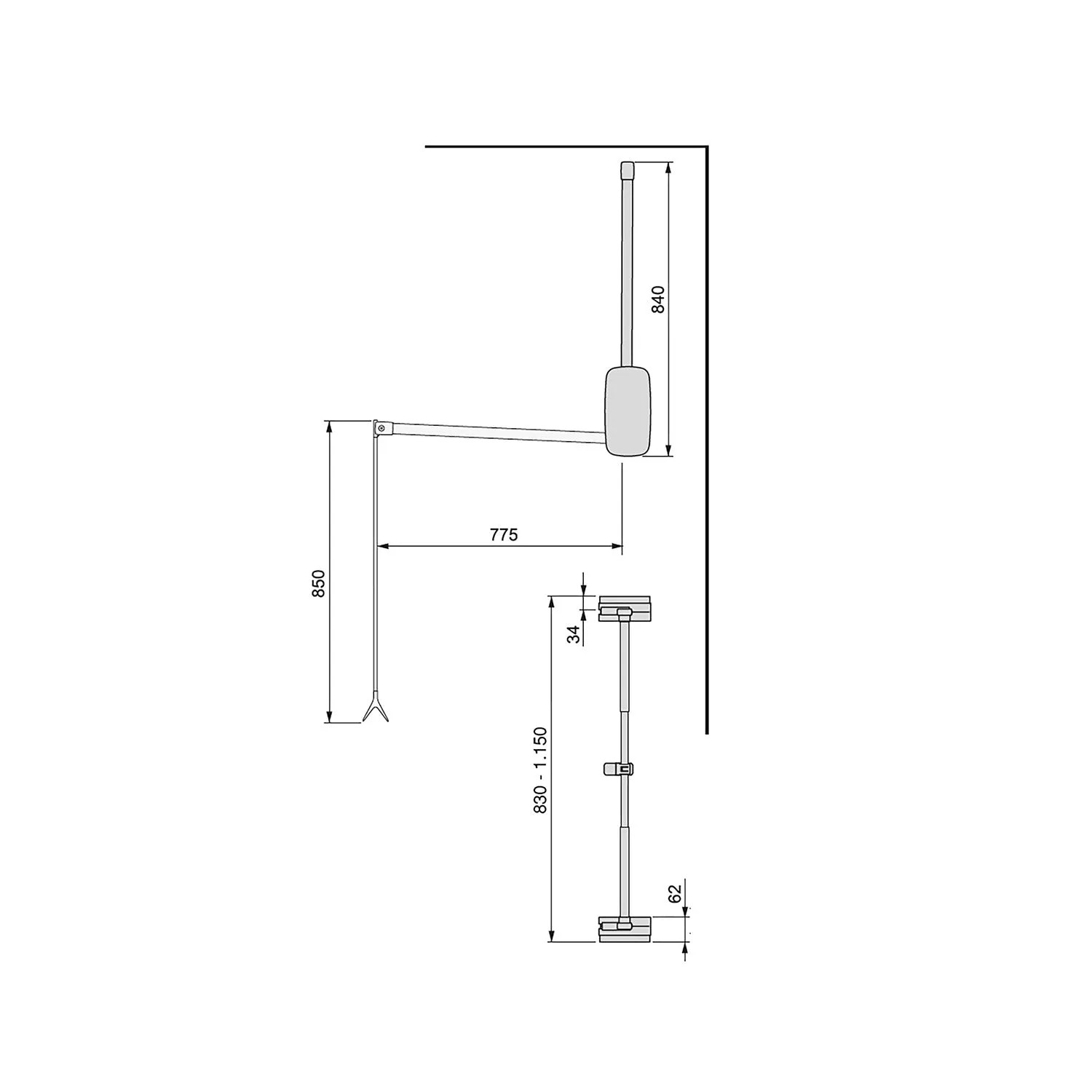 Appendiabiti Saliscendi Per Armadio In Acciaio 83-115x85cm Bianco