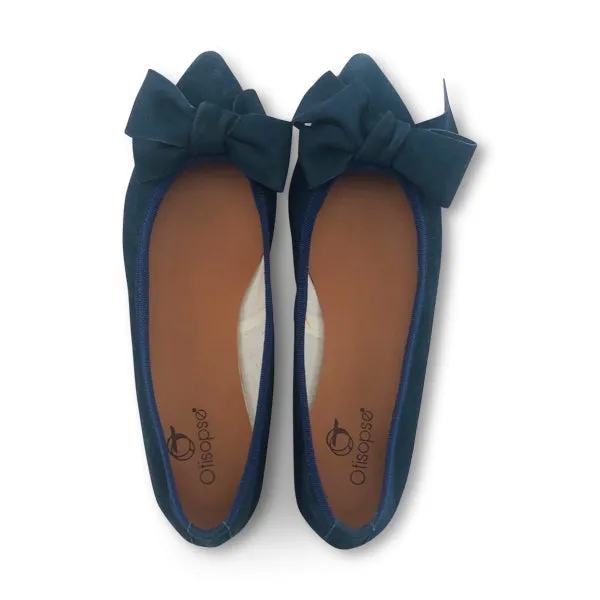 Ballerine in camoscio blu navy con fiocco