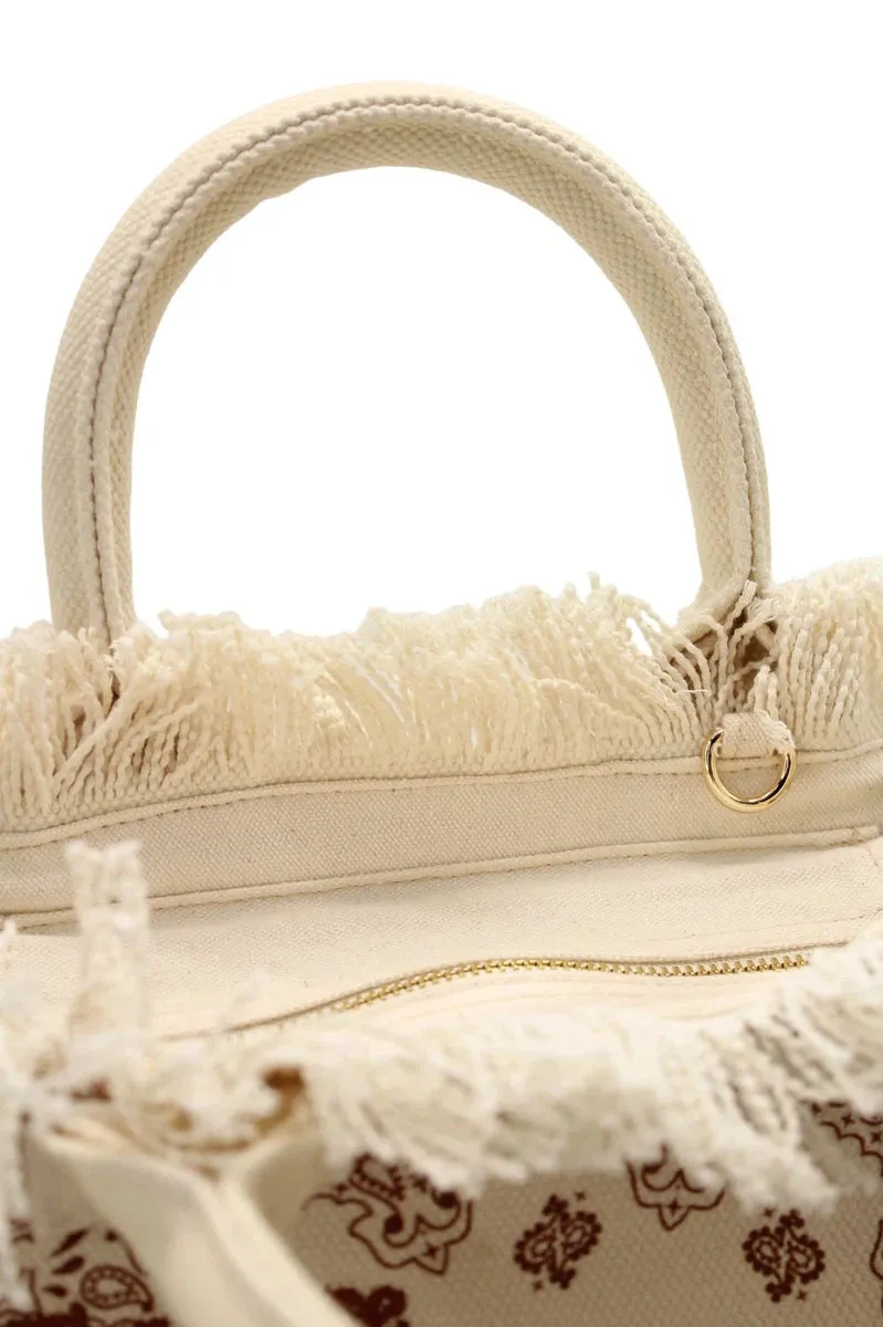 Borsa a Spalla Vanity in Tela con Stampa Bandana Beige e Marrone