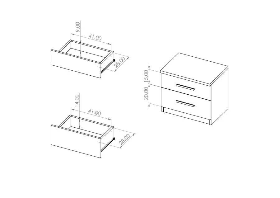 Bres - Comodino 2 cassetti in legno per camera da letto cm 50x35x45h - vari colori