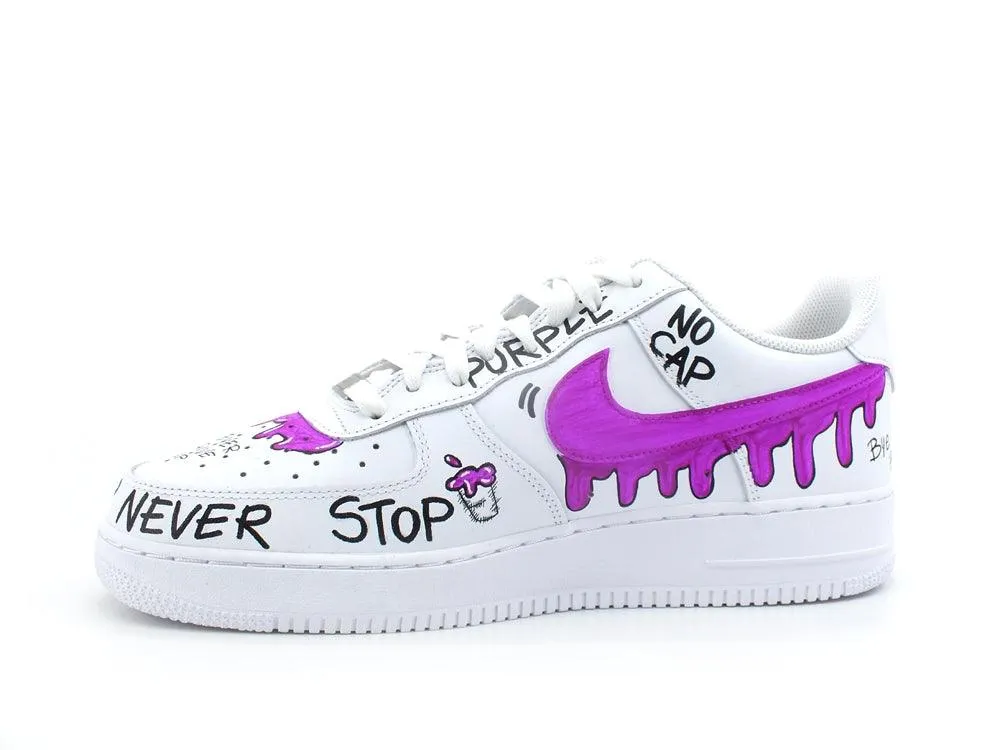 CUSTOM / Nike Air Force 1 Sneaker Uomo AF1 Graffiti Style White Violet