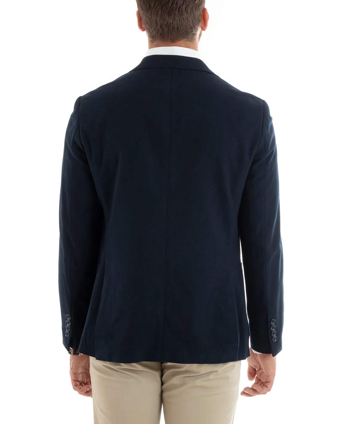 Giacca Uomo Blazer Basic Monopetto Rever Classico Impunturato Tinta Unita Blu Casual GIOSAL-G3085A