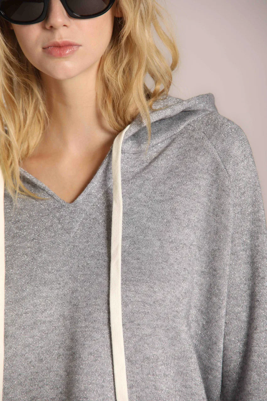 Hoodie felpa donna con cappuccio in jersey con lurex