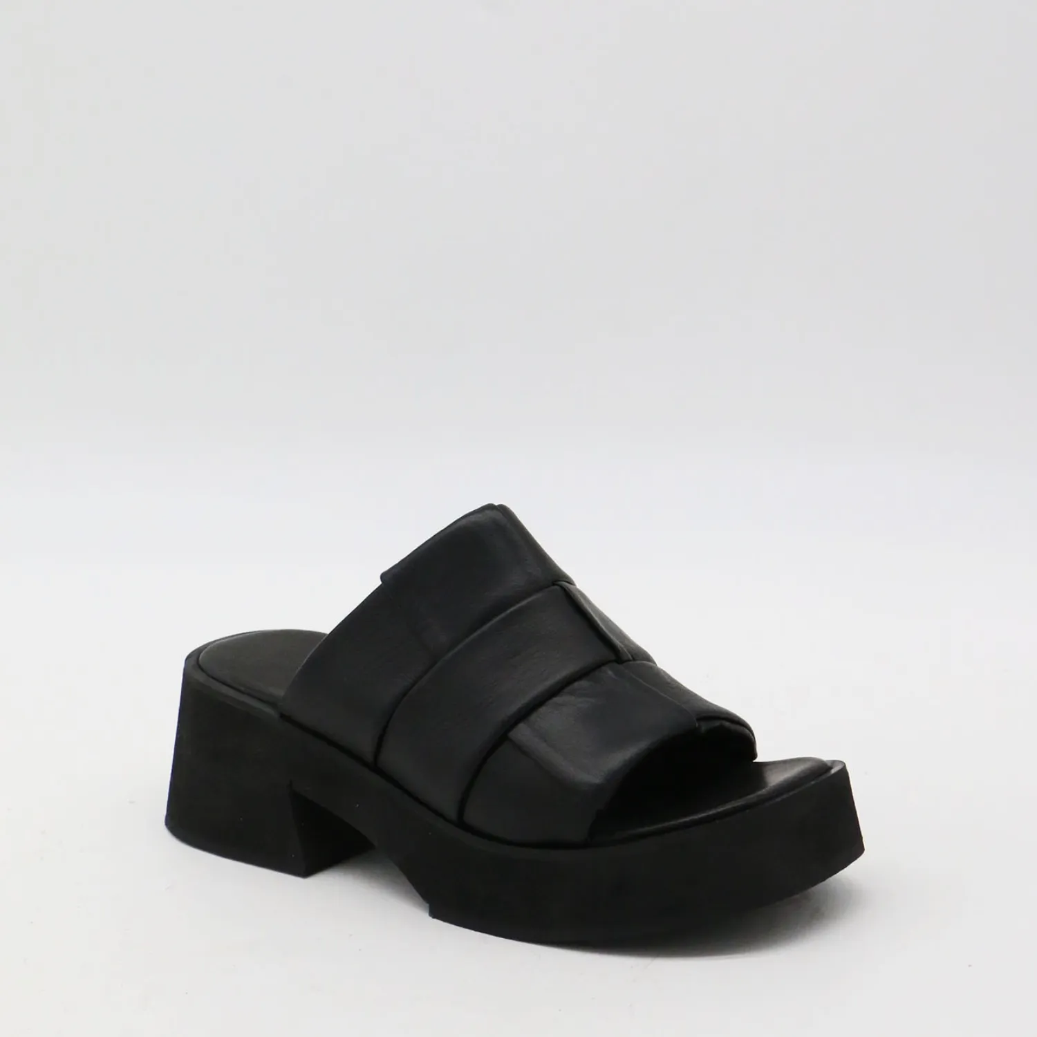 Lalaland platform slide sandals in black leather womens shoe