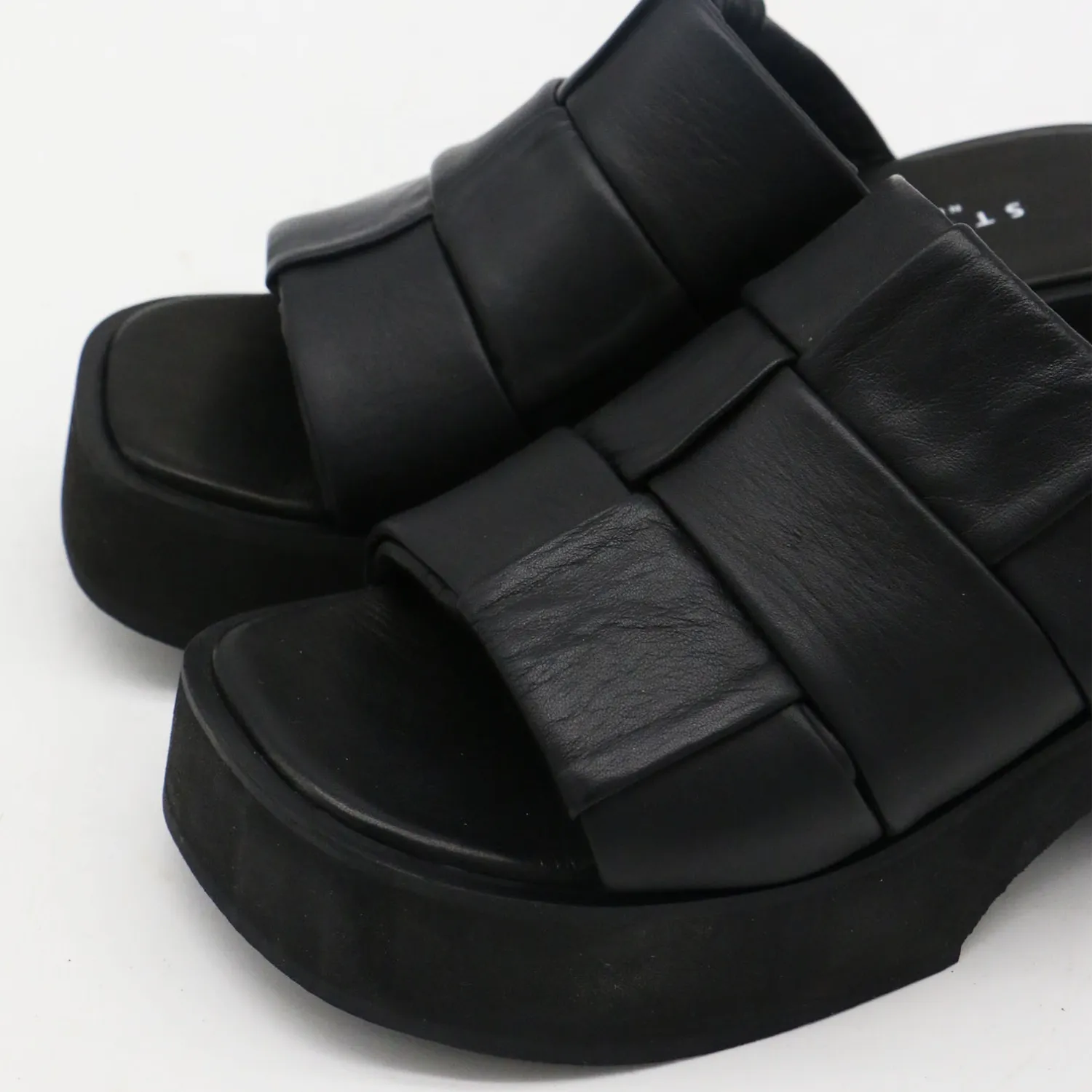 Lalaland platform slide sandals in black leather womens shoe