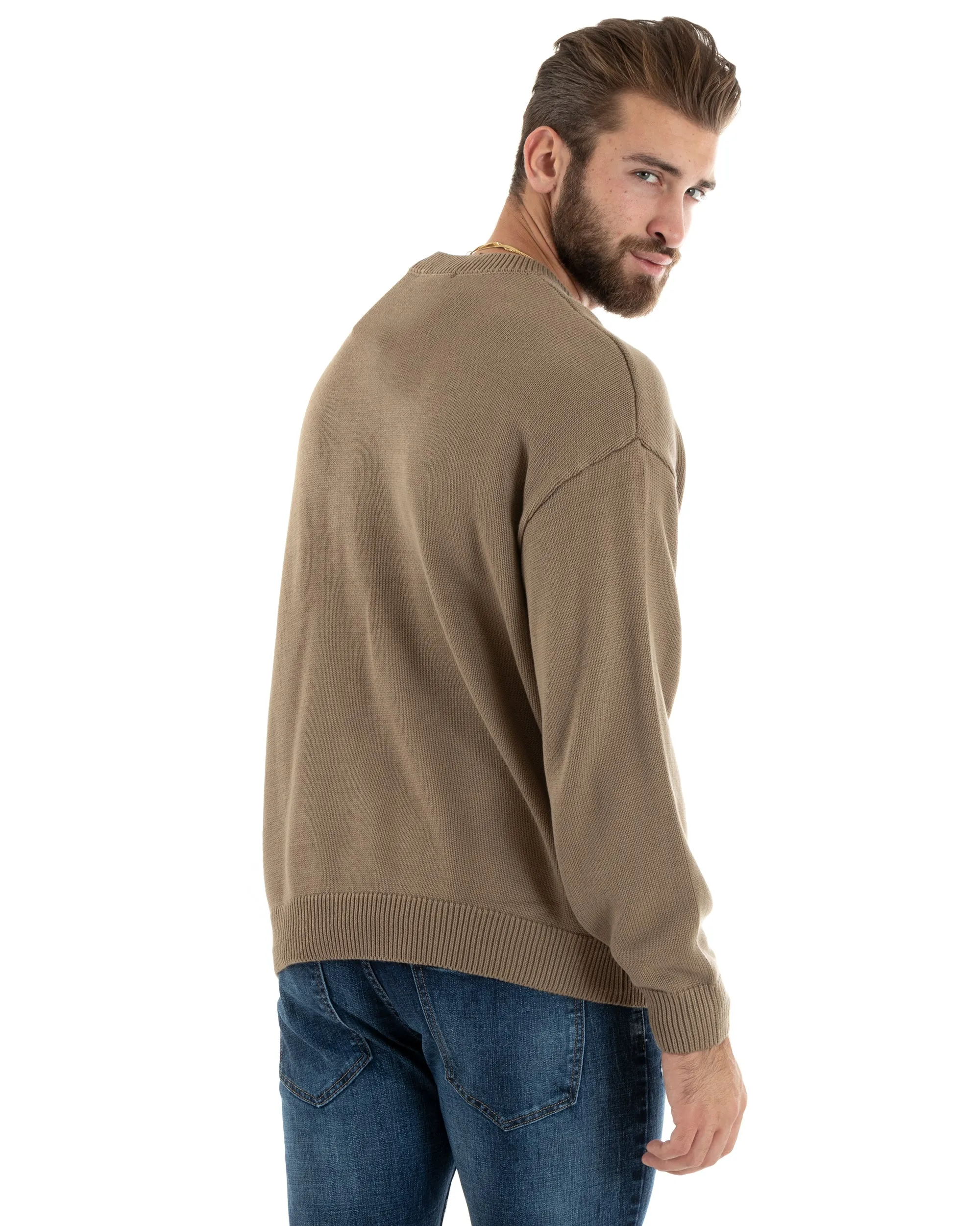 Maglioncino Uomo Girocollo Maglia Camel Maglione Over Scritta Ricamata GIOSAL-M2730A