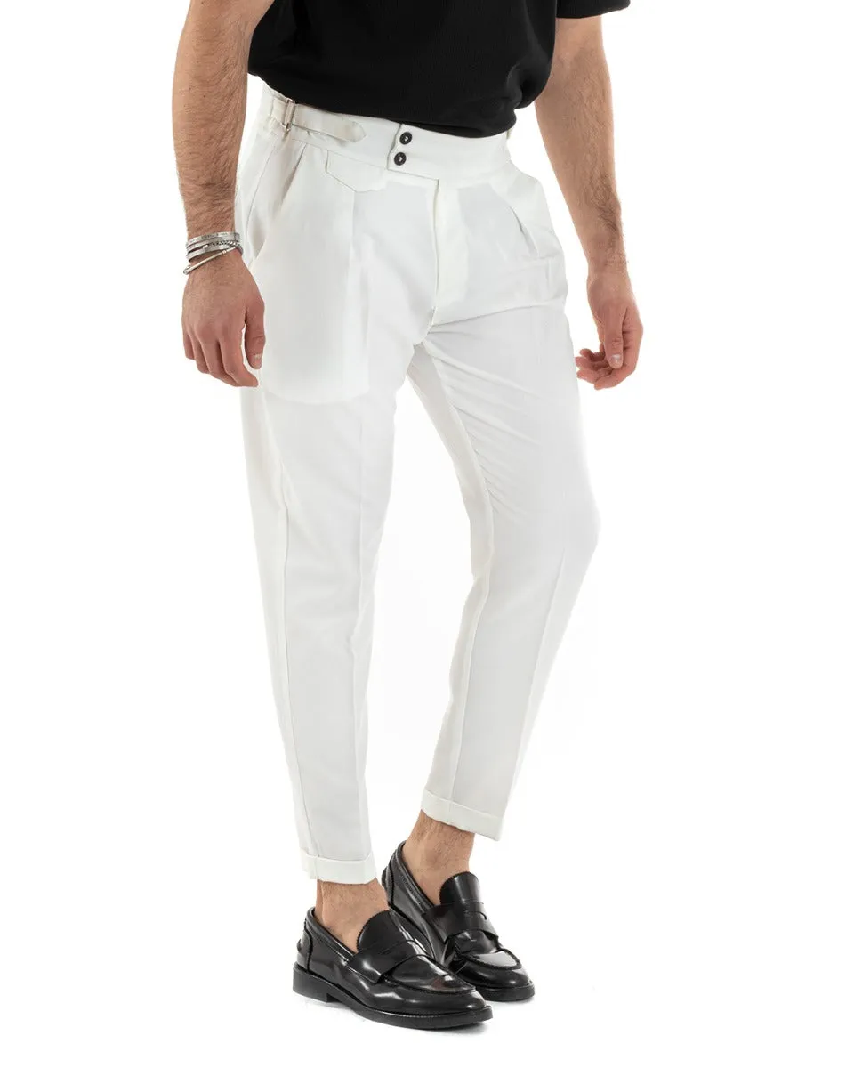 Pantaloni Uomo Tasca America Abbottonatura Allungata Classico Viscosa Fibbia Casual Bianco GIOSAL-P5625A