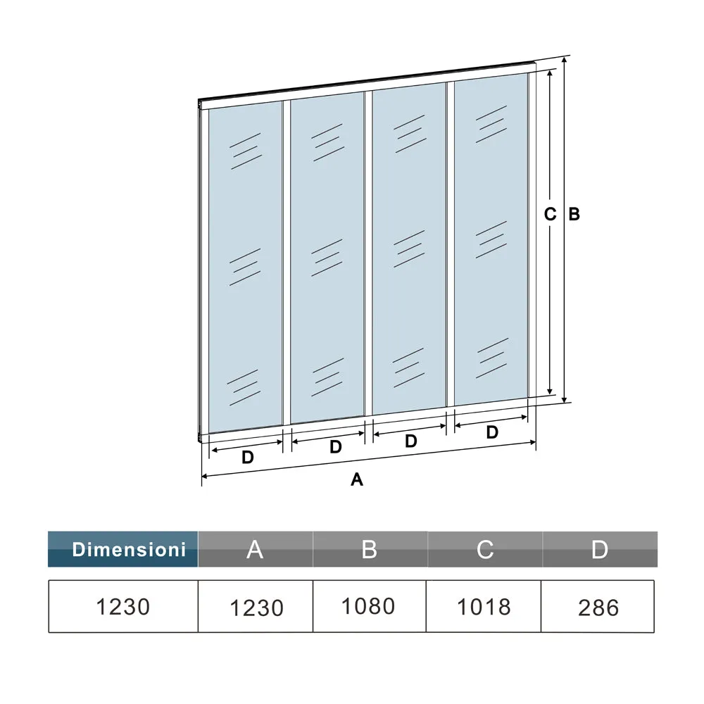 Parete Vetrata Interna 123x108cm in Vetro Temperato Trasparente da 4mm 4 Lastre Corniciate Profilo Nero Opaco Divisorio da Casa