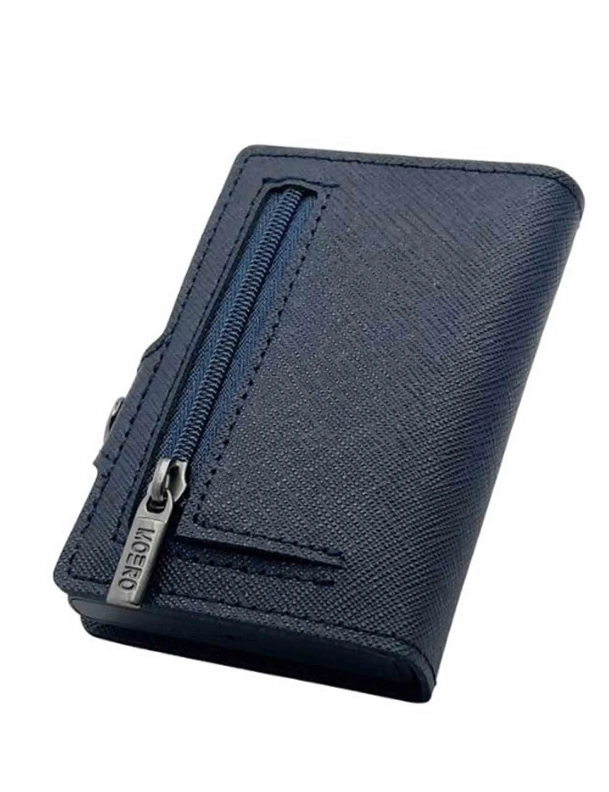 Portatessere in pelle saffiano blu navy antigraffio con portamonete