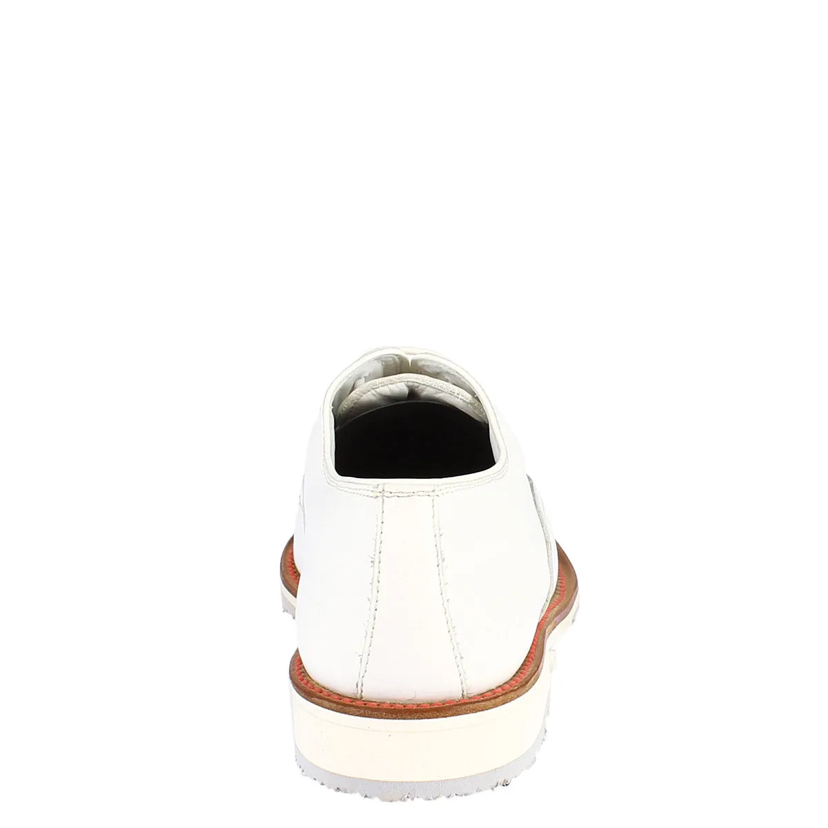 Scarpe golf donna artigianali in pelle bianco con puntale rosso