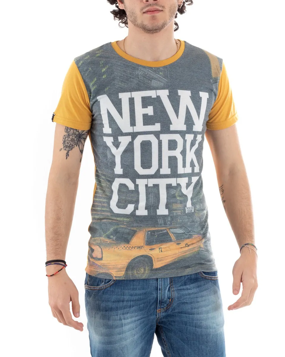 T-Shirt Uomo Mezza Manica Stampa New York Taxy Girocollo Gialla GIOSAL-TS2805A